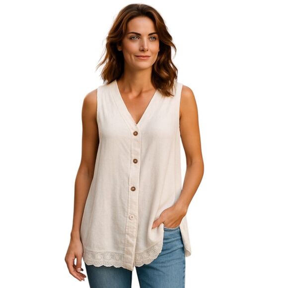 Vintage Barbara Lesser Medium Off-White Swimsuit Coverup 100% Organic Cotton USA - Picture 1 of 16